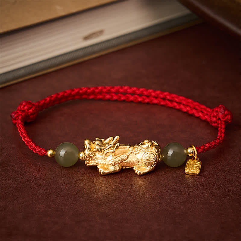 Buddha Stones Copper Pi Xiu Fu Character Luck Red String Bracelet