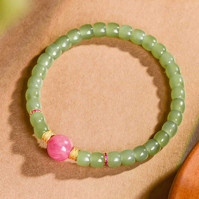 Buddha Stones Jade Luck Round Bead Rhodonite Bracelet