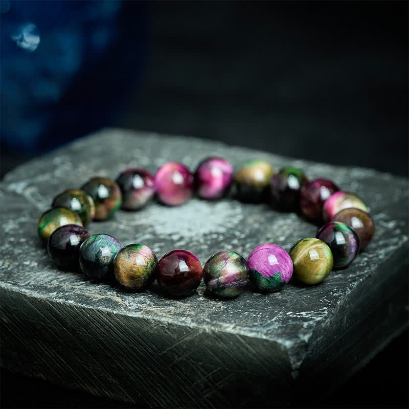 Buddha Stones Red Tiger Eye Colorful Bead Protection Bracelet