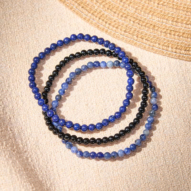 Buddha Stones 3pcs “Put Your Mind to Rest” Lapis Lazuli Balance Bracelet Includes Gift Message Card