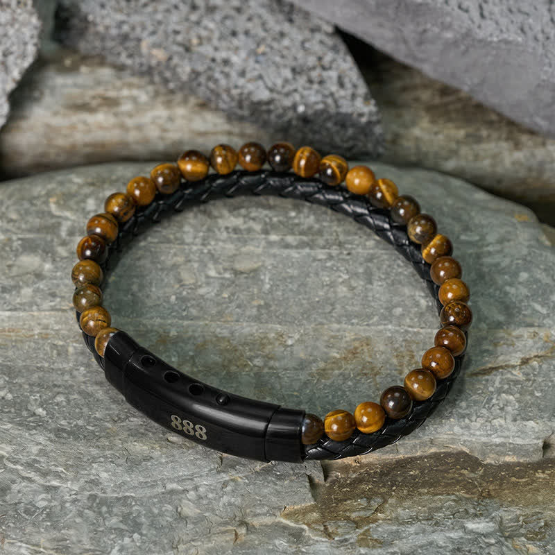Buddha Stones Tiger Eye Angel Numbers Double Wrap Leather Faith Bracelet