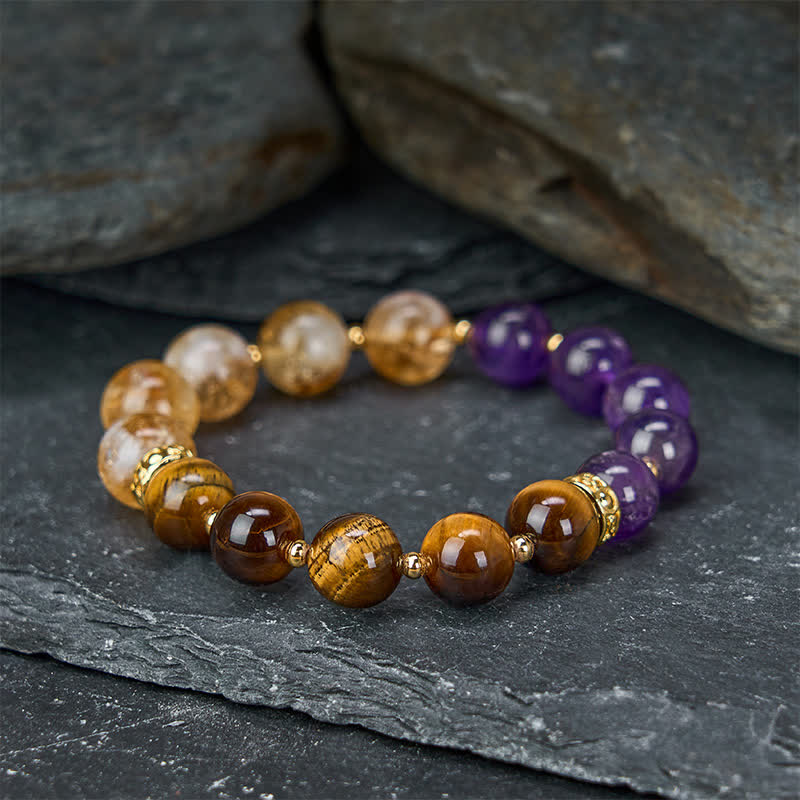 Buddha Stones Tiger Eye Amethyst Citrine Bead Courage Bracelet