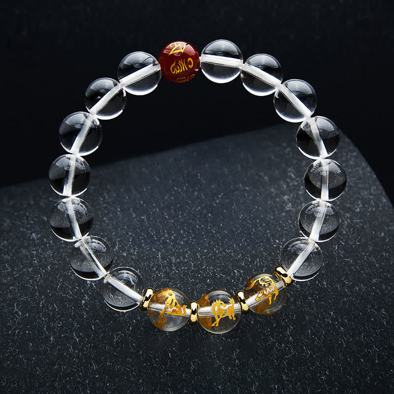Buddha Stones Clear Quartz Chinese Zodiac Healing Bracelet