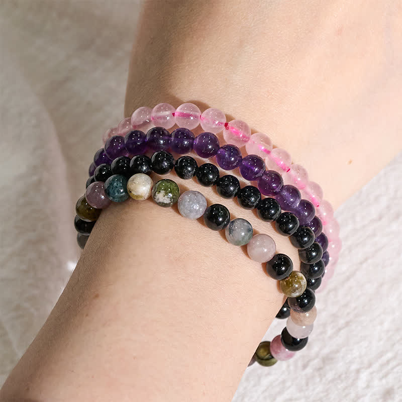 Buddha Stones Stress Relief & Protection Crystal Bracelet Set