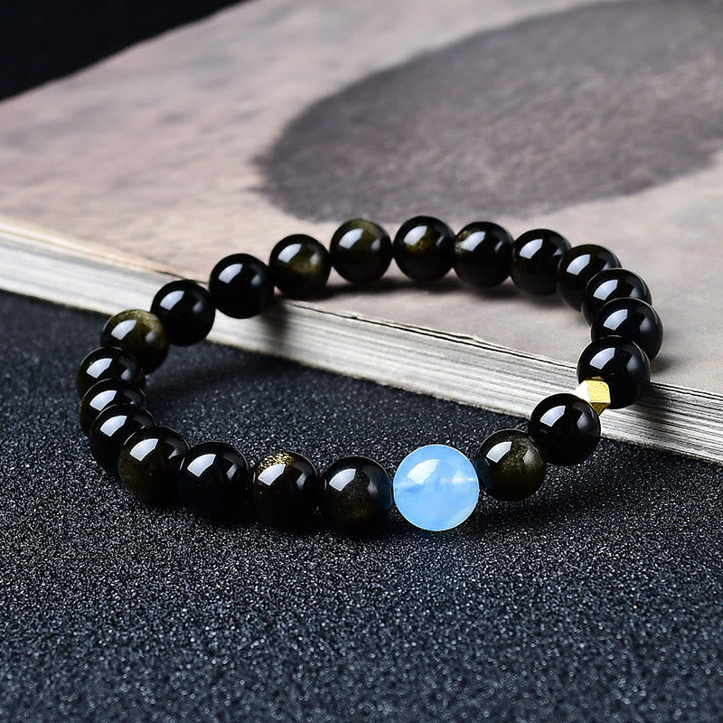 Buddha Stones Natural Gold Sheen Obsidian Beads Protection Bracelet
