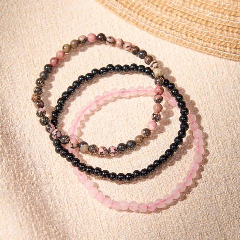 Buddha Stones 3pcs “Open Your Heart” Rhodonite Healing Bracelet Includes Gift Message Card