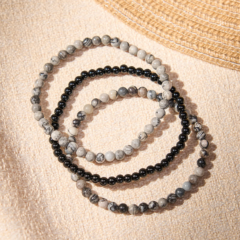 Buddha Stones 3pcs “Filter the Heavy” Black Veined Strength Bracelet Includes Gift Message Card