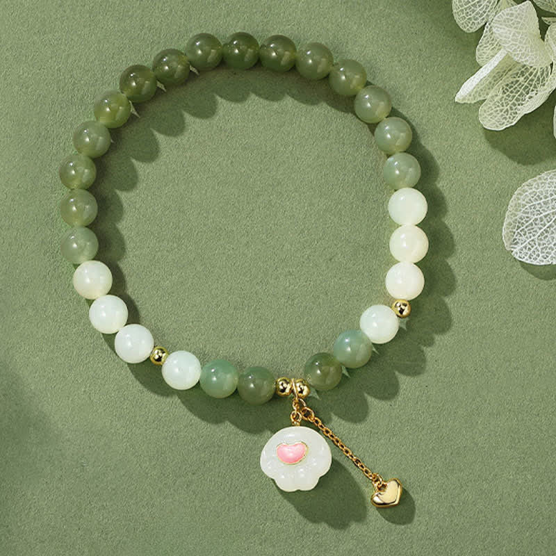 Buddha Stones Natural Hetian Jade Heart Cat Paw Design Abundance Bracelet