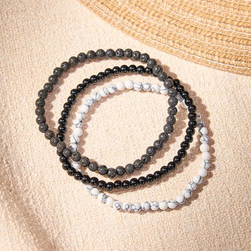 Buddha Stones 3pcs “Clear the Negative Energy” Lava Rock Support Bracelet Includes Gift Message Card