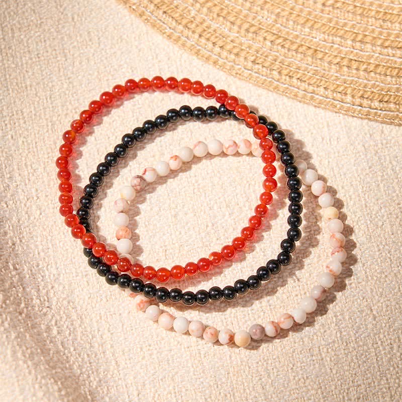 Buddha Stones 3pcs “Awaken Your Courage” Red Agate Calm Bracelet Includes Gift Message Card