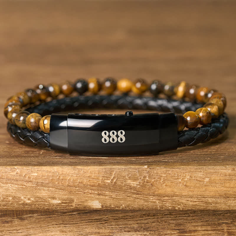 Buddha Stones Tiger Eye Angel Numbers Double Wrap Leather Faith Bracelet