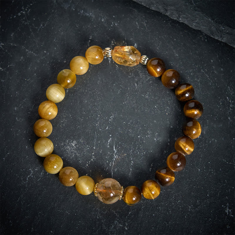 Buddha Stones Natural Tiger Eye Faceted Citrine Bead Courage Bracelet