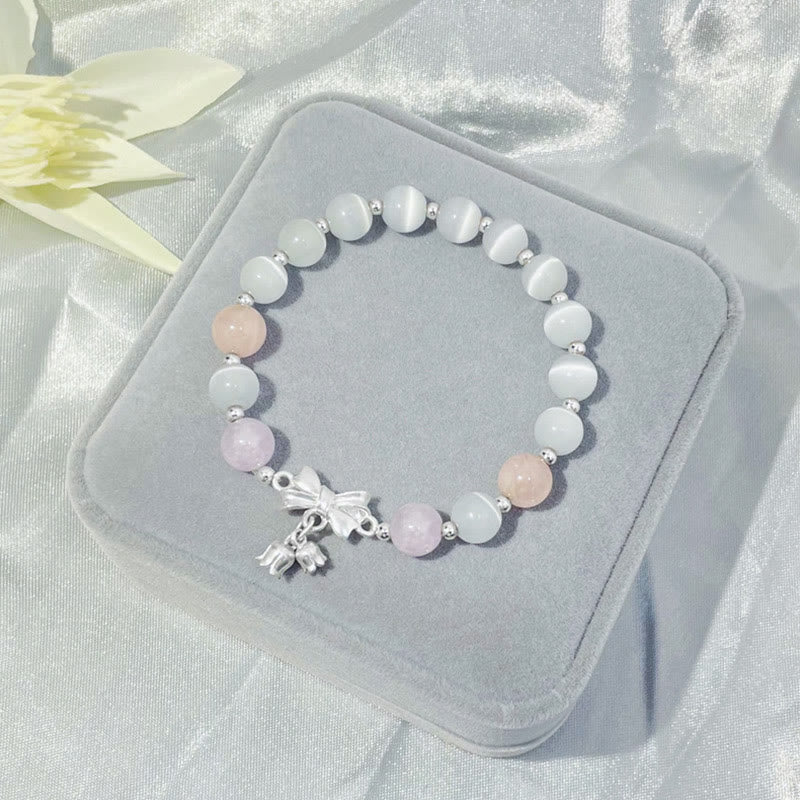 Buddha Stones Cat’s Eye Lavender Amethyst Rosette Charm Bracelet