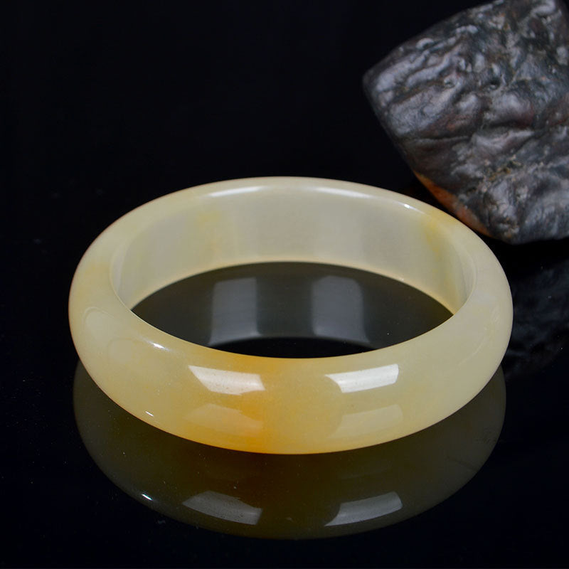 Buddha Stones Natural Golden Silk Jade Luck Wealth Bracelet Bangle