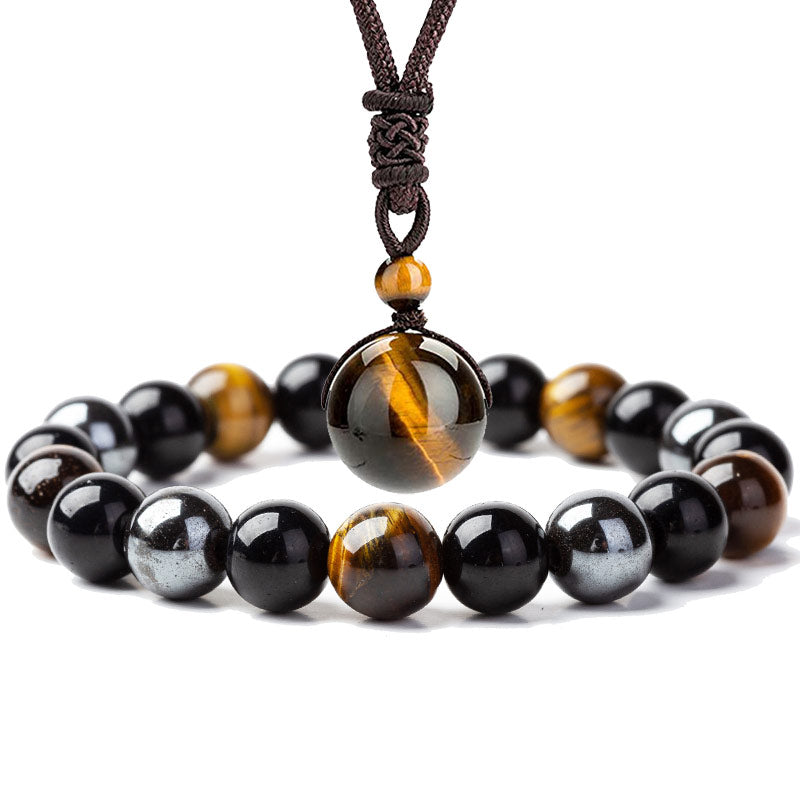 Buddha Stones Tibetan Tiger’s Eye Bracelet Necklace Set