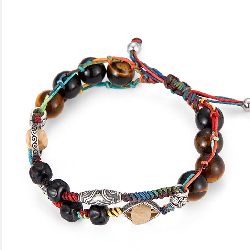 Buddha Stones 925 Sterling Silver Tiger’s Eye Bodhi Seed Handmade Courage Bracelet