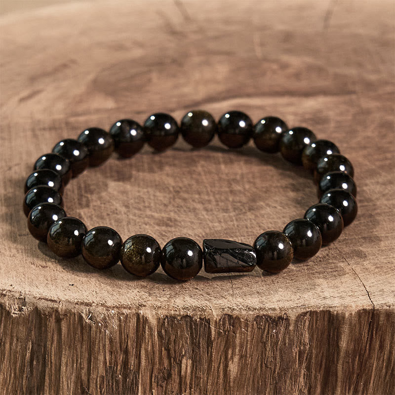 Buddha Stones “All the best for Luck and Confidence” Obsidian Bracelet Includes Gift Message Card