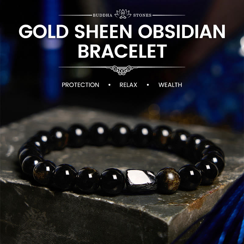 Buddha Stones “All the best for Luck and Confidence” Obsidian Bracelet Includes Gift Message Card
