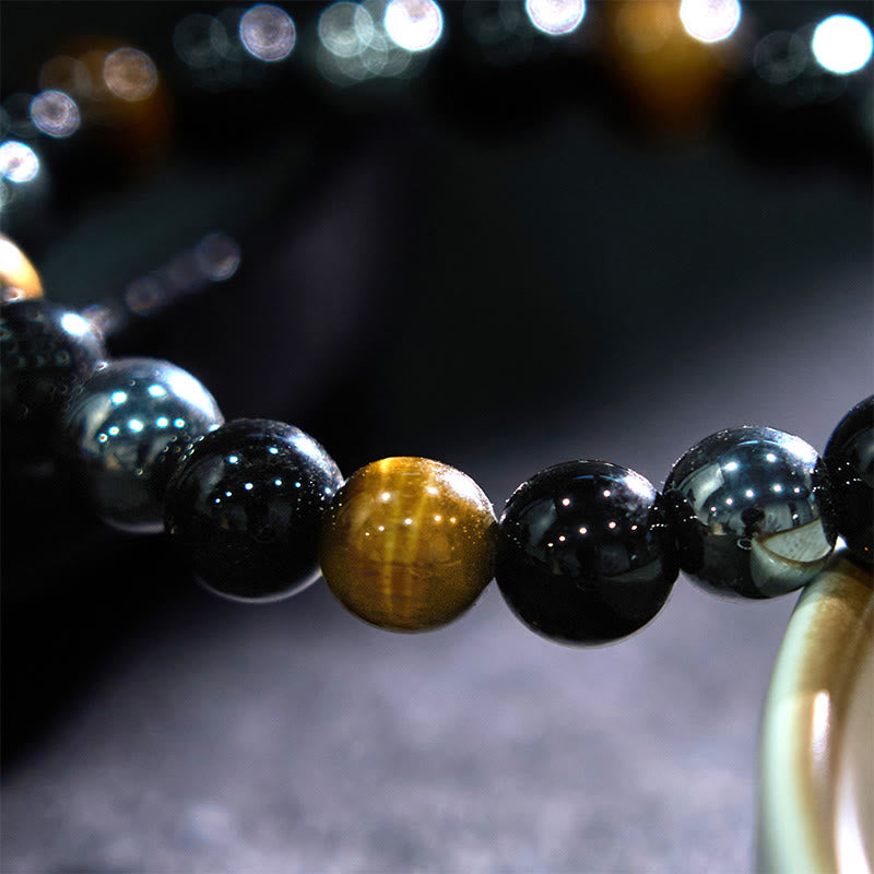 Buddha Stones Natural Tiger’s Eye Obsidian Hematite Positive Powerful Bracelet