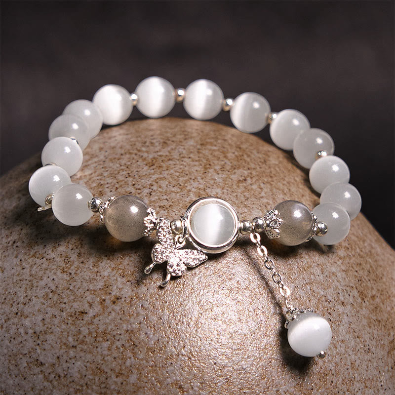 Buddha Stones Cat’s Eye Moonstone Butterfly Star Charm Support Bracelet
