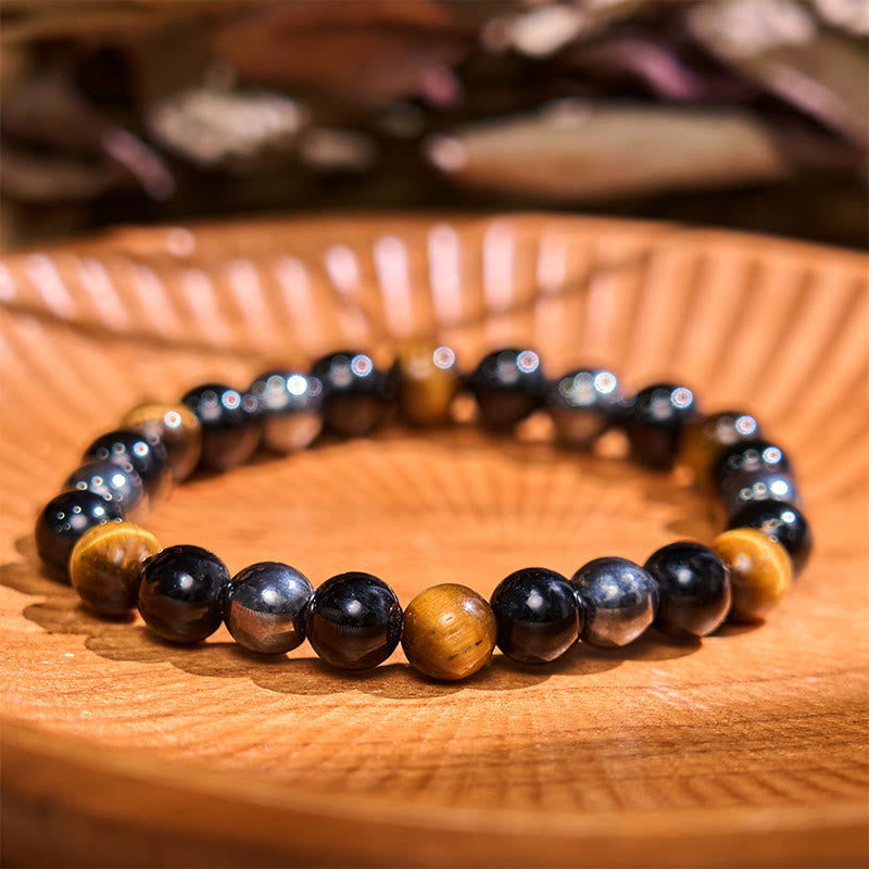 Buddha Stones Natural Tiger’s Eye Obsidian Hematite Positive Powerful Bracelet