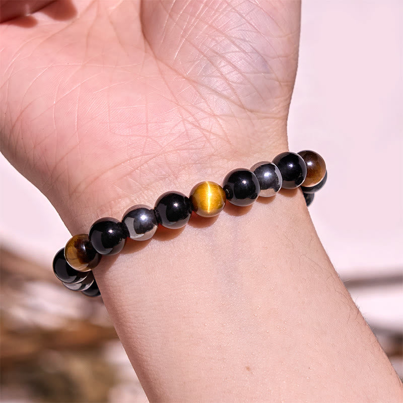 Buddha Stones Natural Tiger’s Eye Obsidian Hematite Positive Powerful Bracelet