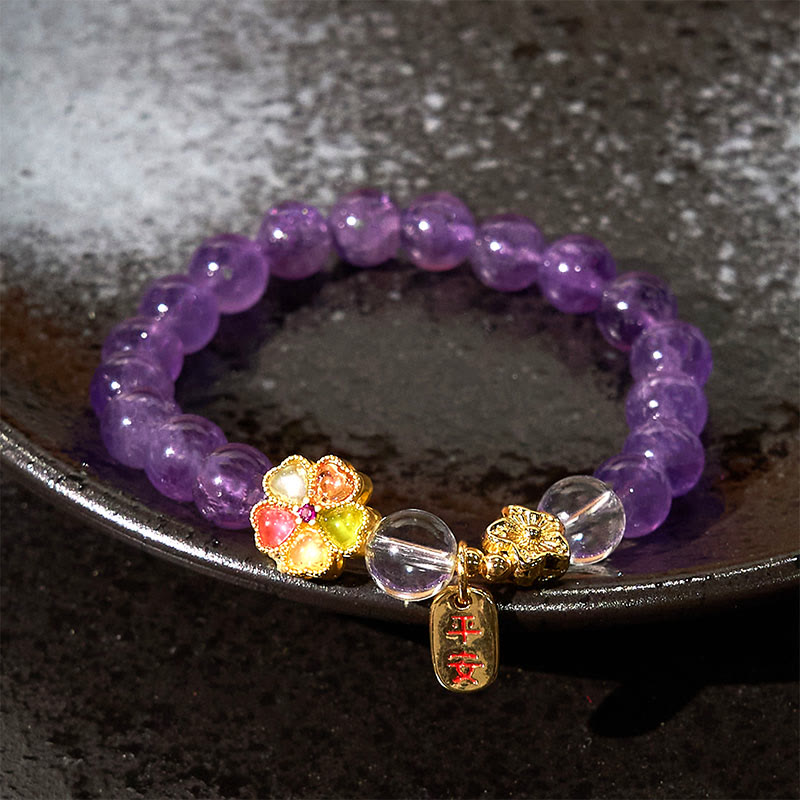 Buddha Stones “All the best for Calm and Wisdom” Amethyst Safe Bracelet Includes Gift Message Card