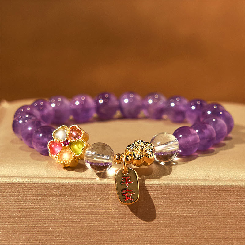 Buddha Stones “All the best for Calm and Wisdom” Amethyst Safe Bracelet Includes Gift Message Card