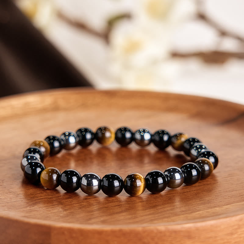Buddha Stones Natural Tiger’s Eye Obsidian Hematite Positive Powerful Bracelet