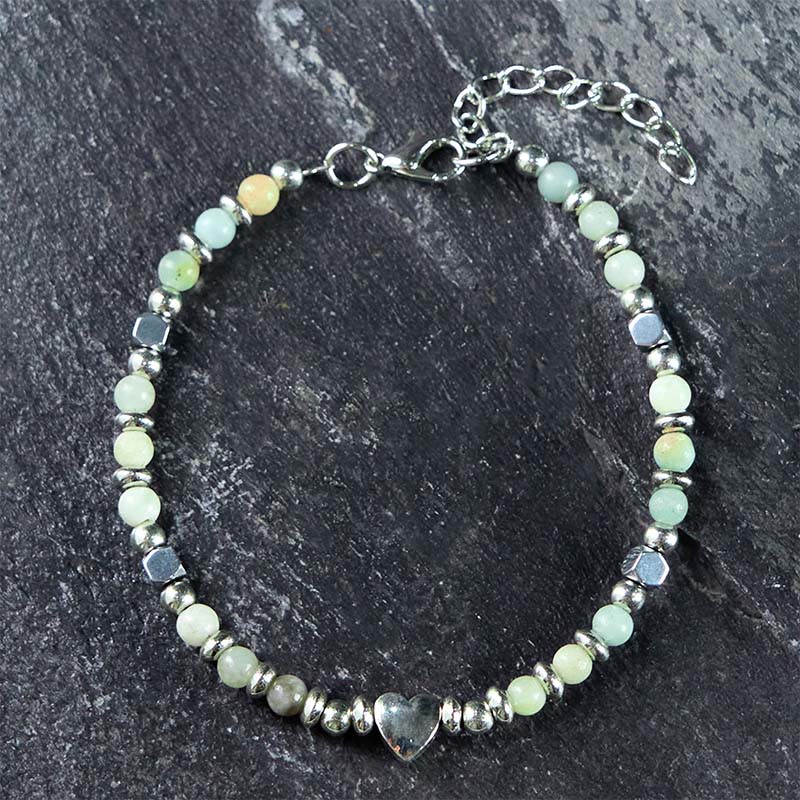 Buddha Stones Natural Stone Amazonite Amethyst Lazurite Rose Quartz Heart Positive Balance Bracelet