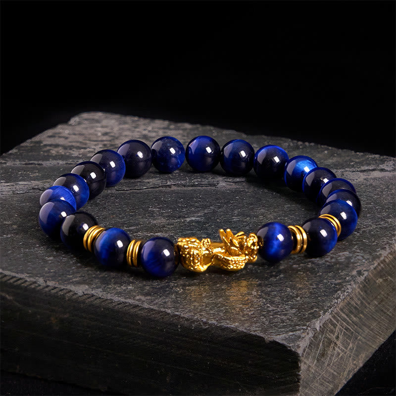 Buddha Stones “Sending Focus and Prosperity” Tiger Eye Pixiu Bracelet Includes Gift Message Card