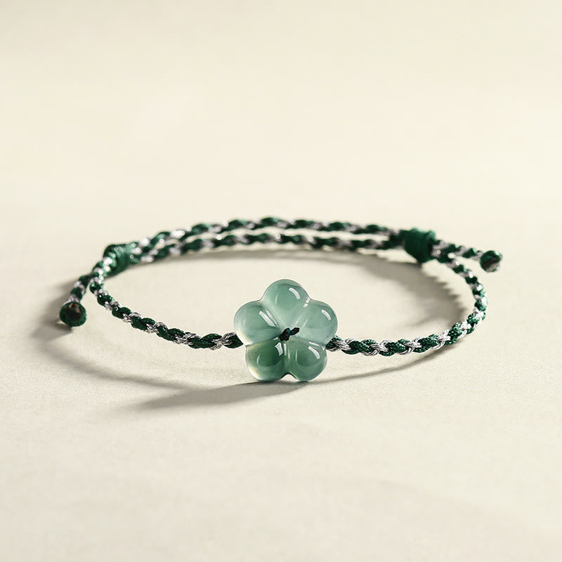 Buddha Stones Natural Flower Jade Hand-Woven Prosperity  Bracelet