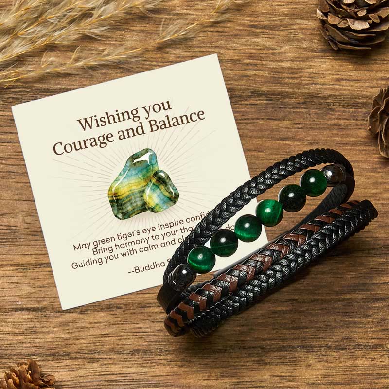 Buddha Stones “Wishing You Courage and Balance” Green Tiger Eye Bracelet Includes Gift Message Card