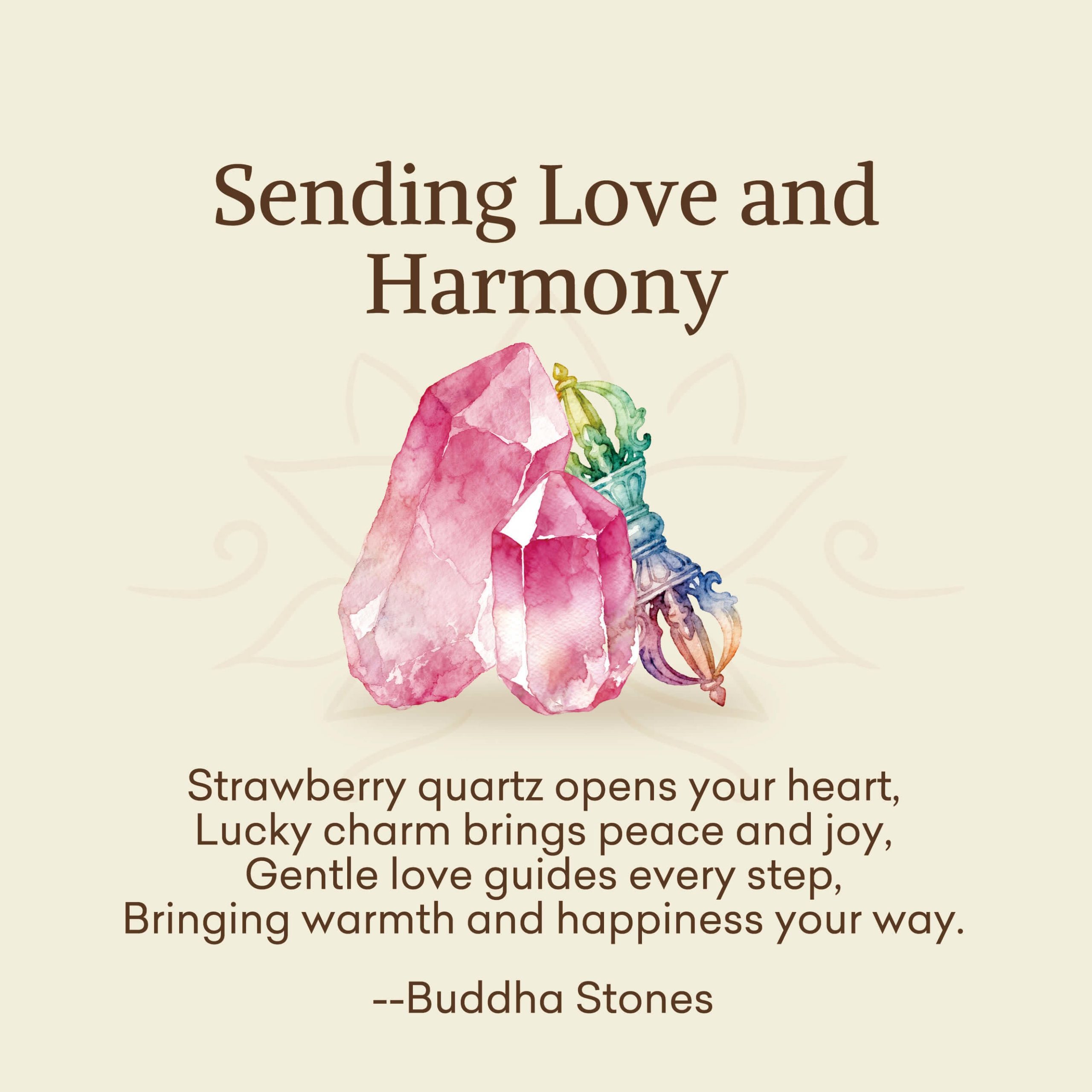 Buddha Stones “Sending Love and Harmony”Strawberry Quartz Bracelet Includes Gift Message Card