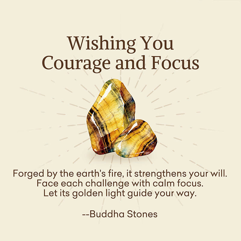 Buddha Stones “Wishing You Courage and Focus” Tiger Eye Leather Bracelet Includes Gift Message Card