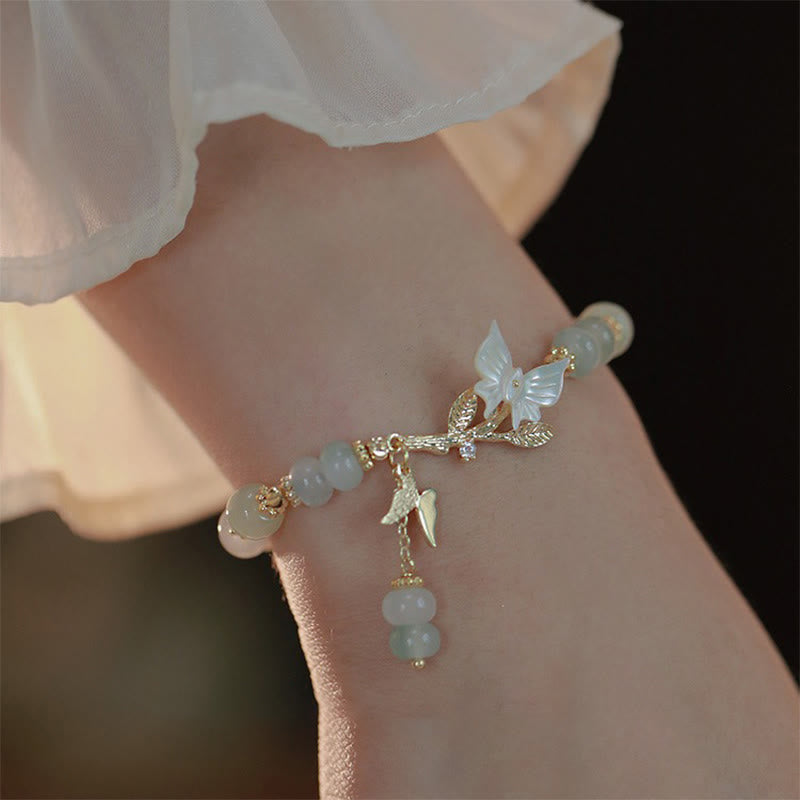 Buddha Stones Butterfly Charm Hetian Jade Adjustable Chain Prosperity Bracelet