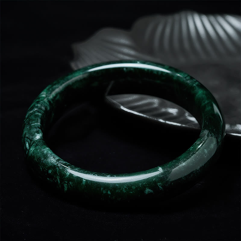 Buddha Stones Nanyang Black-Green Jade Protection Cuff Bangle Bracelet
