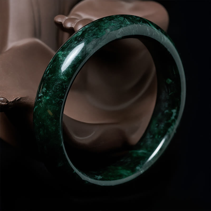 Buddha Stones Nanyang Black-Green Jade Protection Cuff Bangle Bracelet