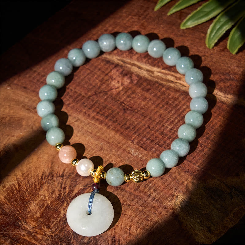 Buddha Stones Peace Buckle Jade Round Beaded Luck Auspicious Bracelet