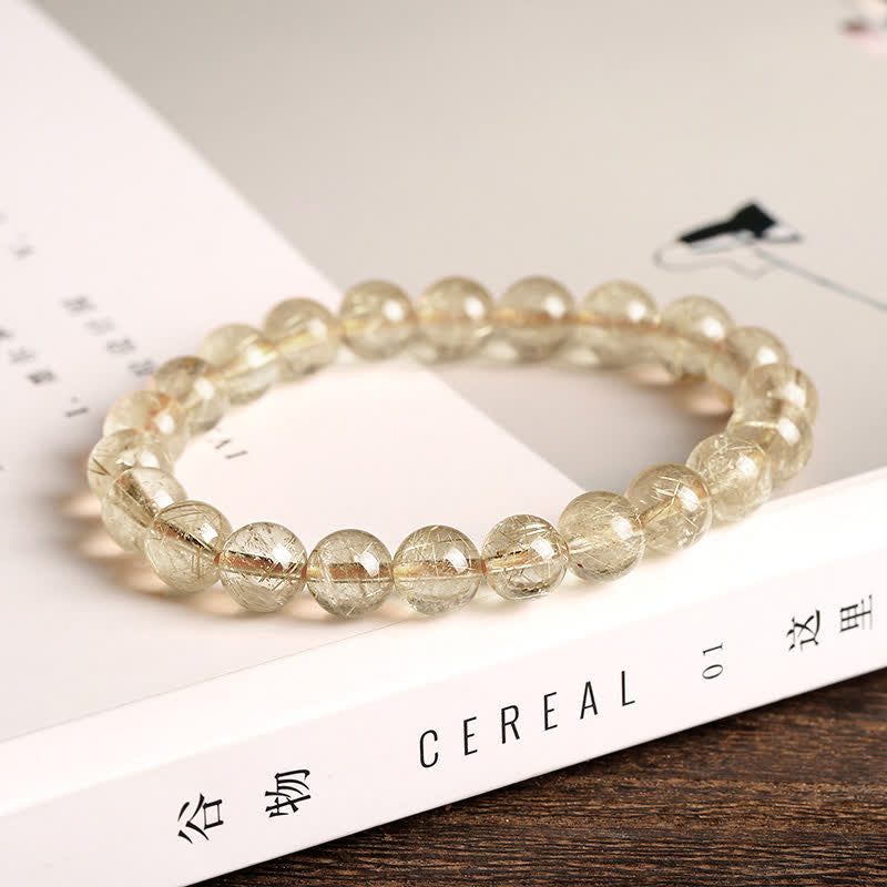 Buddha Stones Natural Golden Rutilated Quartz Auspiciousness Protection Bracelet