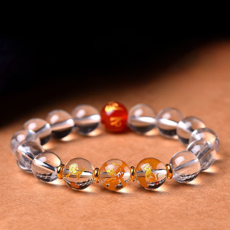Buddha Stones Clear Quartz Chinese Zodiac Healing Bracelet