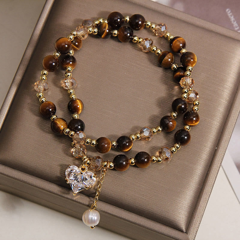 Buddha Stones Natural Tiger Eye Love Heart Double Wrap Protection Bracelet