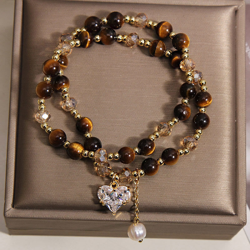 Buddha Stones Natural Tiger Eye Love Heart Double Wrap Protection Bracelet