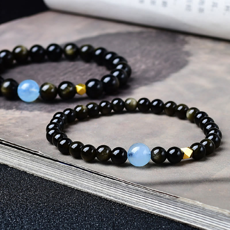 Buddha Stones Natural Gold Sheen Obsidian Beads Protection Bracelet