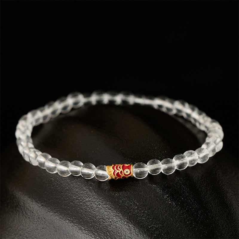 Buddha Stones Natural Clear Quartz 925 Sterling Silver Koi Fish Healing Bracelet