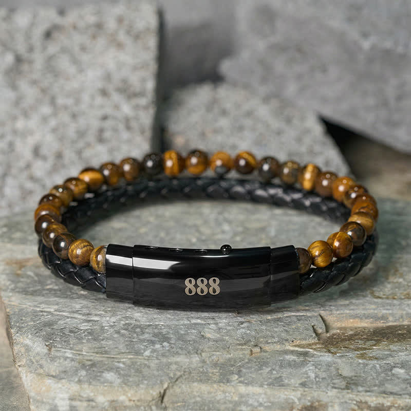 Buddha Stones Tiger Eye Angel Numbers Double Wrap Leather Faith Bracelet