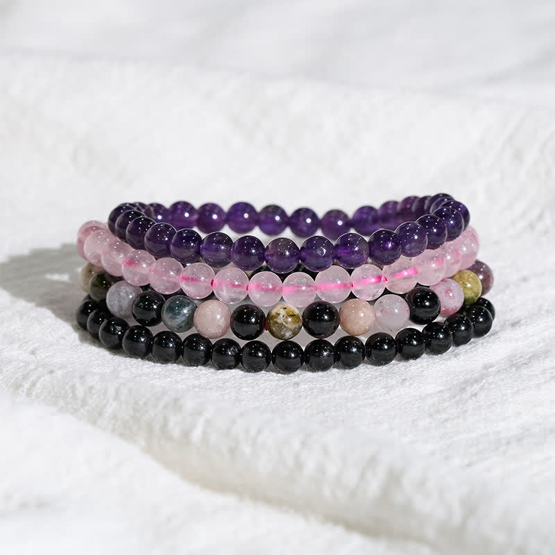 Buddha Stones Stress Relief & Protection Crystal Bracelet Set