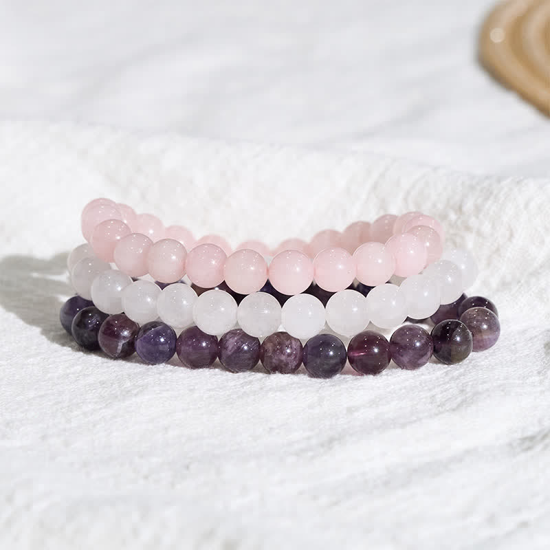 Buddha Stones Amethyst Rose Quartz Crystal Spiritual Awareness Bracelet