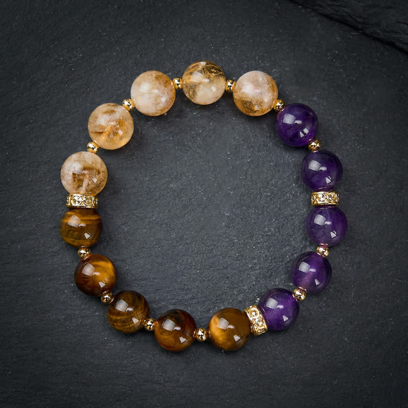 Buddha Stones Tiger Eye Amethyst Citrine Bead Courage Bracelet