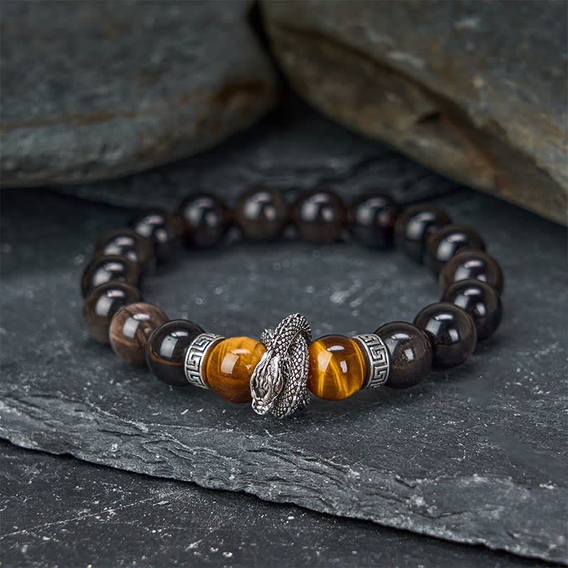 Buddha Stones Natural Silver Sheen Obsidian Red Tiger Eye Bead Success Bracelet